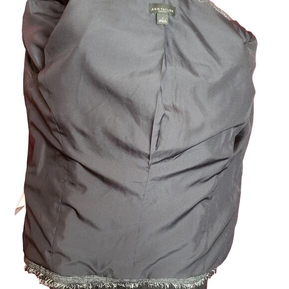 Ann Taylor Factory fringe edge black & white checked tweed women's blazer sz 0 - Picture 3 of 10